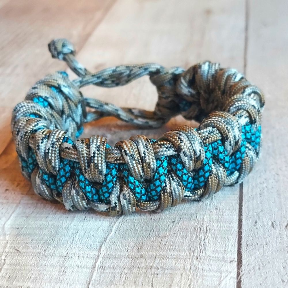 Handmade Paracord Bracelet Adjustable Unisex Brown Camo Diamond Turquoise